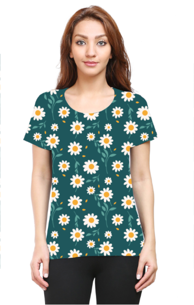 Flowers Design | Round Neck | Half Sleeve | Classic Women's Tshirt